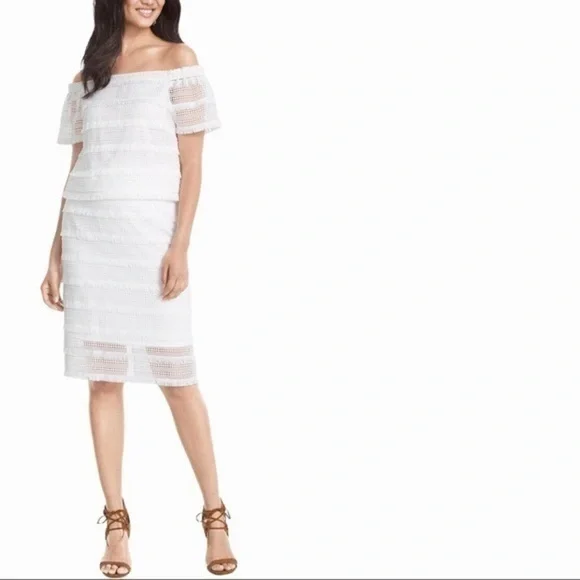 WHBM size 6 white fringe 2 piece skirt top set - Picture 14 of 14